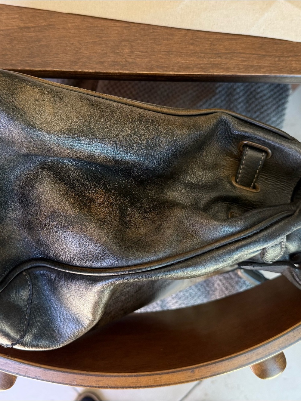 Dillaneto Siena Washed Calfskin Leather Bag Distressed Black Brown/Loved Leather - Picture 7 of 11
